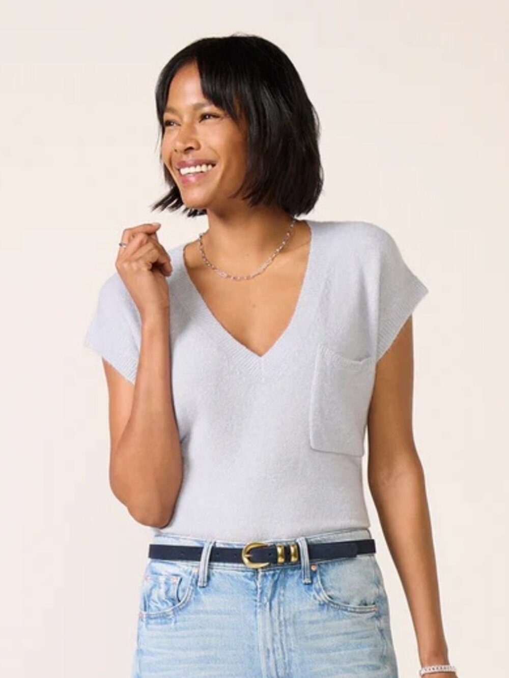 Evereve Inez Pullover Light Blue Slouchy Sweater Vest V Neck